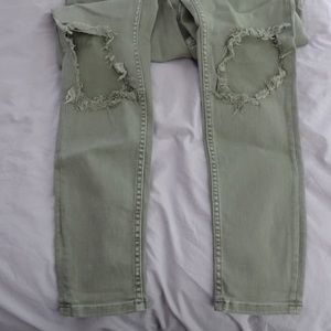 Free People Ripped Skinny Jeans, Sage Green